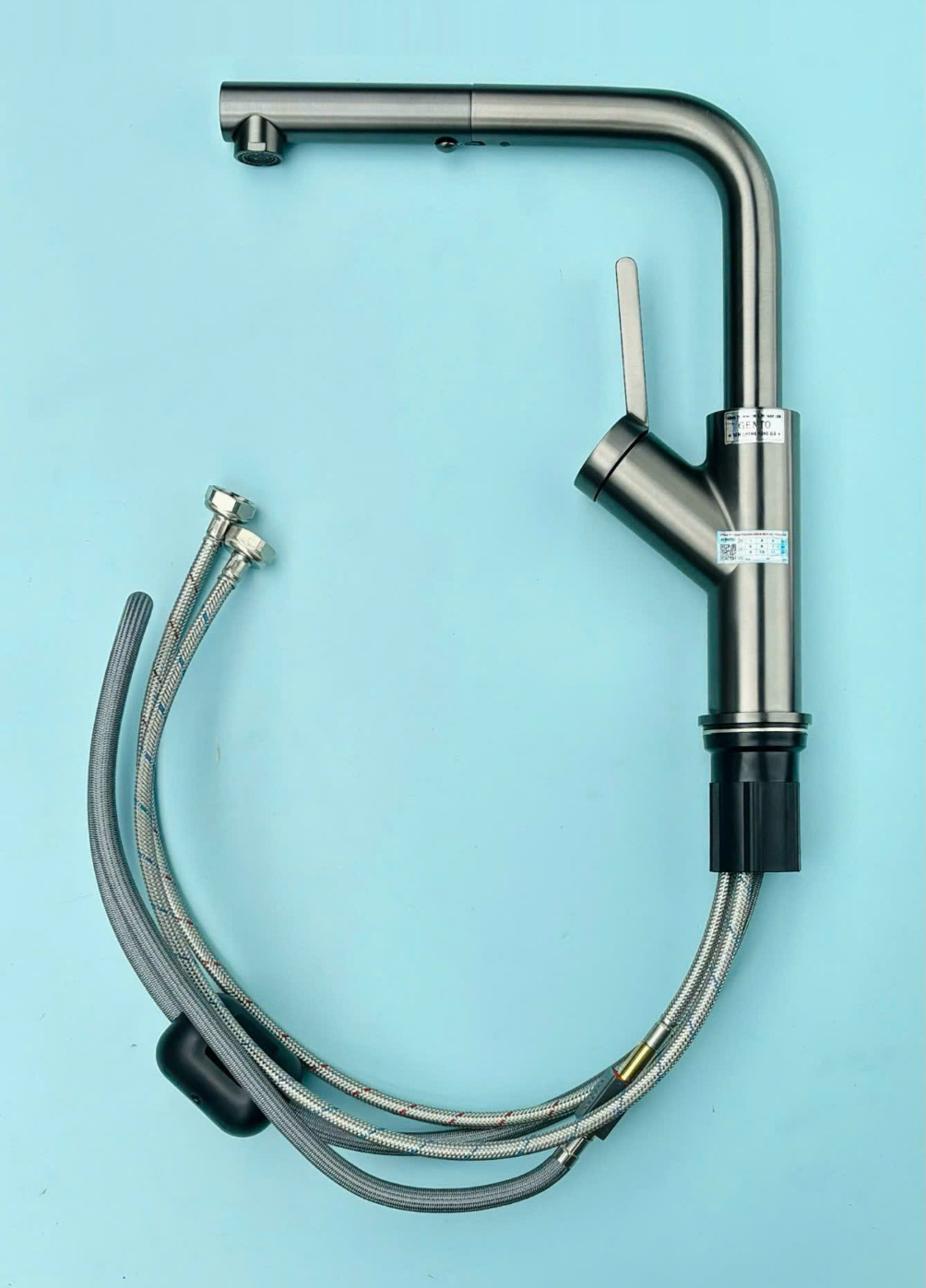 Vòi rửa nóng lạnh dây rút Gento GT-205 New Nikel