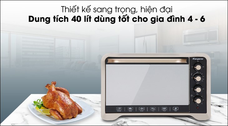 Lò nướng Kangaroo KG4001 40 lít có thiết kế sang trọng với vỏ ngoài bằng thép sơn tĩnh tiện sáng bóng, tôn vinh nét hiện đại cho gian bếp