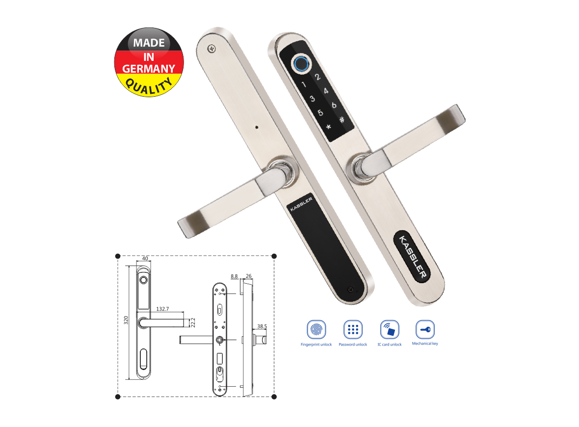 Khóa vân tay Kassler cửa nhôm KL-599I - Chống nước tuyệt đối