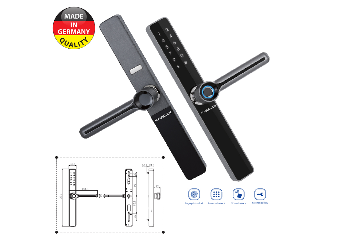 Khóa vân tay Kassler cửa nhôm KL-599 BLACK - Chống nước tuyệt đối
