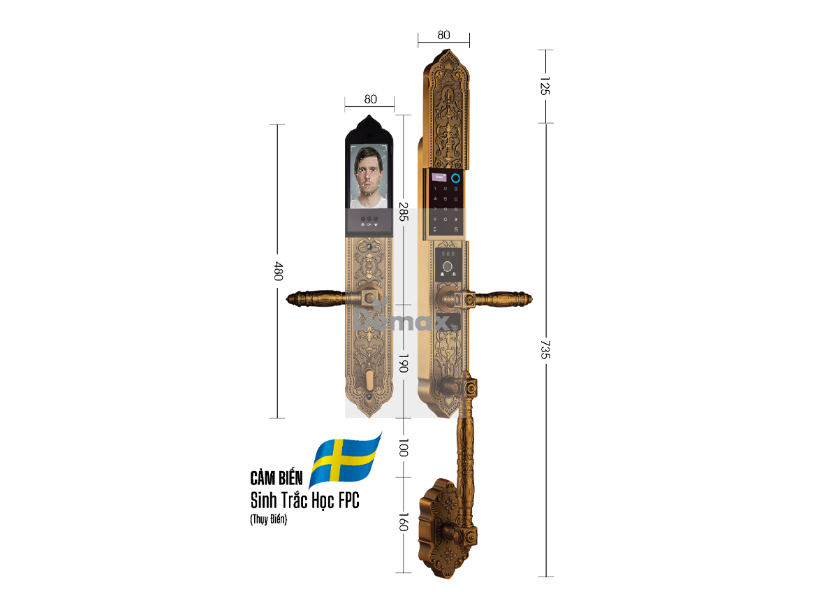 Khóa cửa đại sảnh Demax EL 988 GB BRASS ID APP WIFI