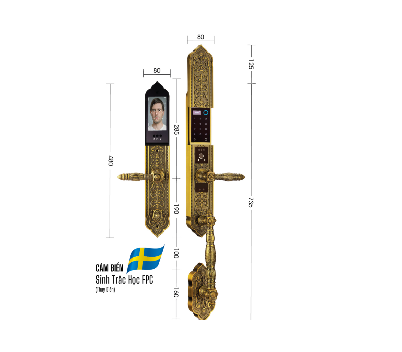 Khóa cửa đại sảnh Demax EL 888 GB BRASS APP WIFI