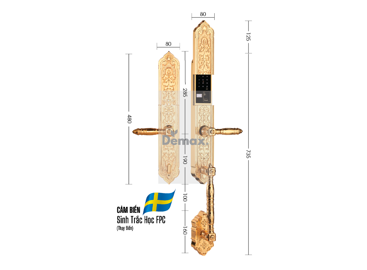 Khóa cửa đại sảnh Demax EL886 GOLD APP WIFI