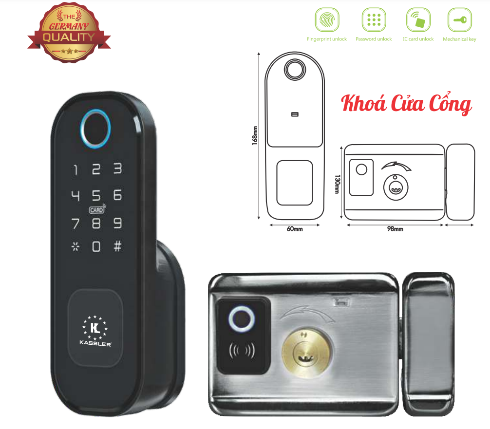 Khóa cửa cổng, cửa sắt vân tay Kassler KL-579BL