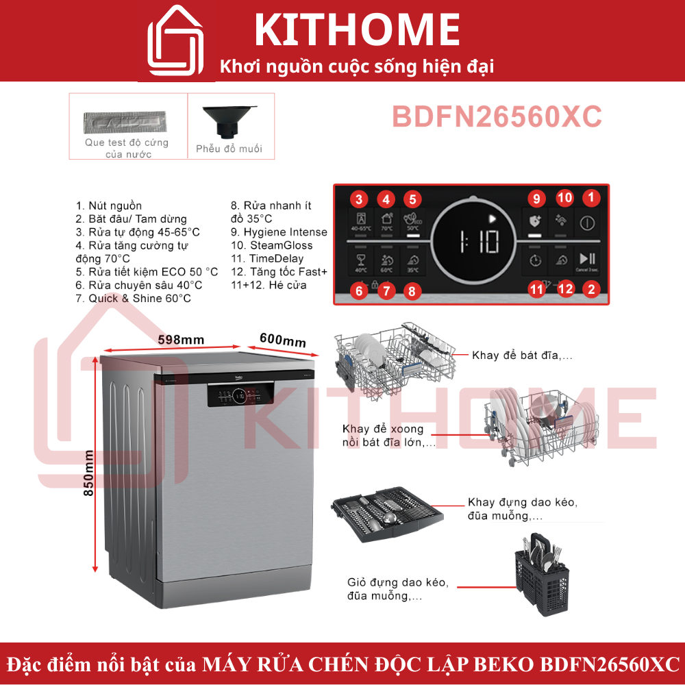 MÁY RỬA CHÉN ĐỘC LẬP BEKO BDFN26560XC - 15 BỘ SẤY HÉ CỬA